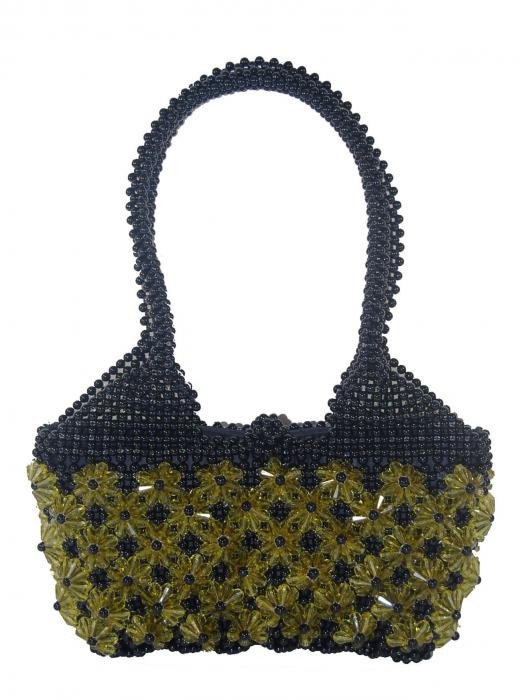 Dámská kabelka ruční výroba #07 černá se žlutými květy