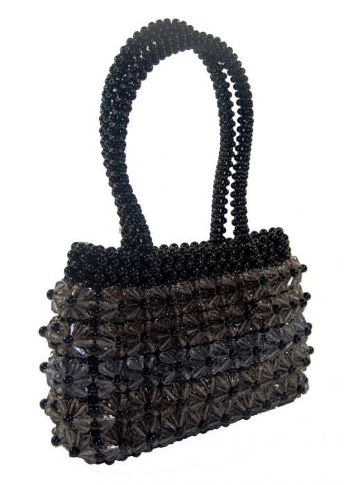 Dámská kabelka ruční výroba #08 černá s ledovými kvítky