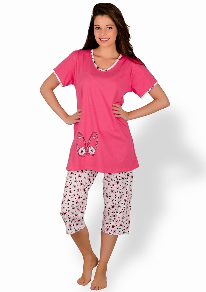 Dámské mateřské pyžamo s balerínky a capri kalhotami