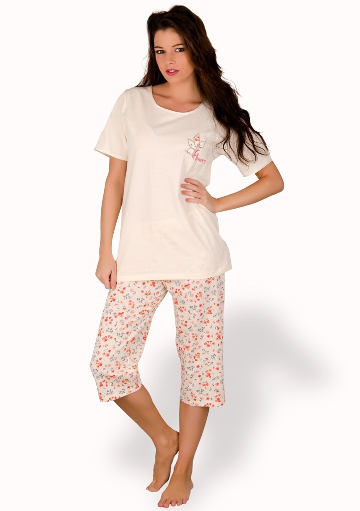 Dámské pyžamo s obrázkem Flower a capri kalhotami