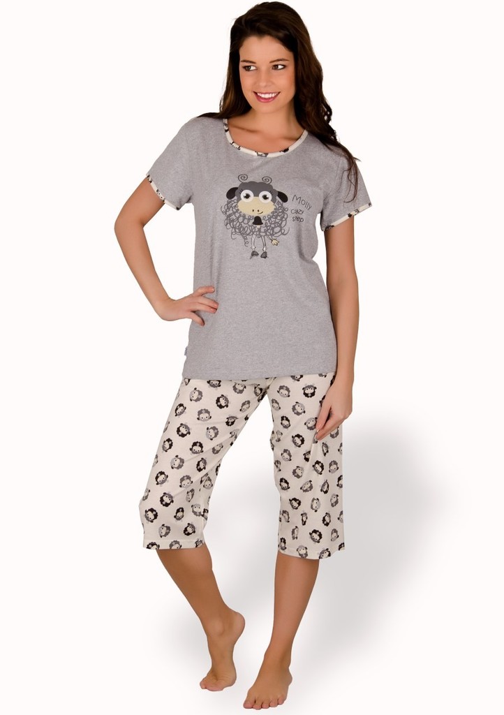 Dámské pyžamo s obrázkem ovečky a capri kalhotami
