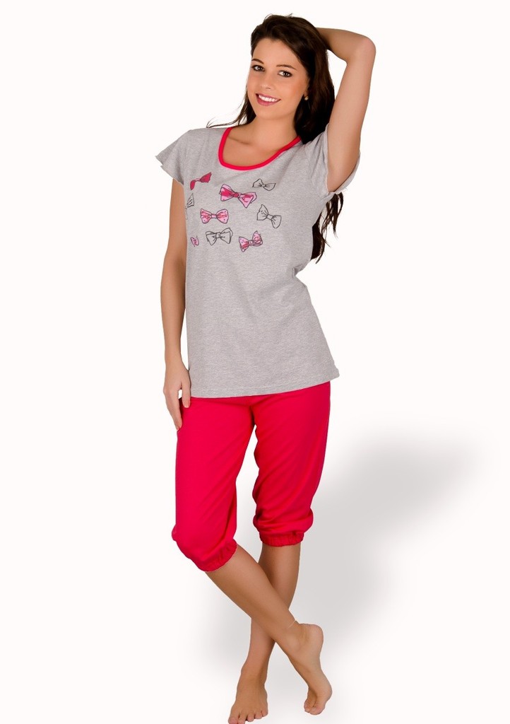 Dámské pyžamo s obrázkem mašlí a capri kalhotami