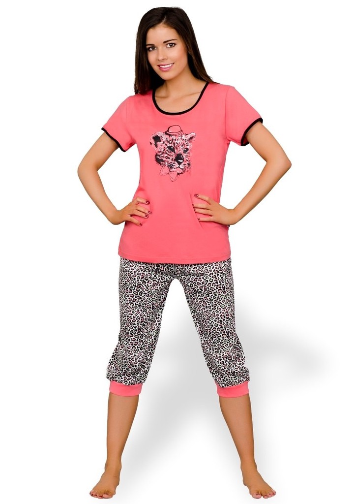 Dámské pyžamo s obrázkem geparda a capri kalhotami