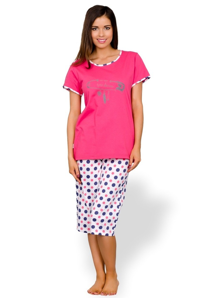 Dámské pyžamo capri se vzorem barevných puntiků