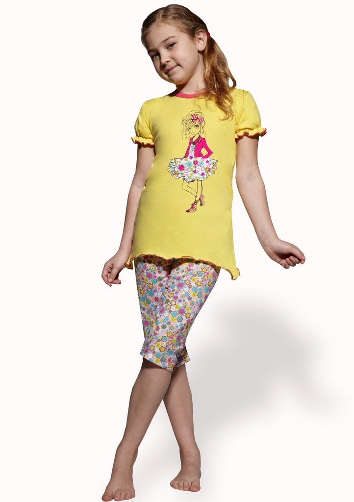 Dětské pyžamo capri se vzorem kytiček