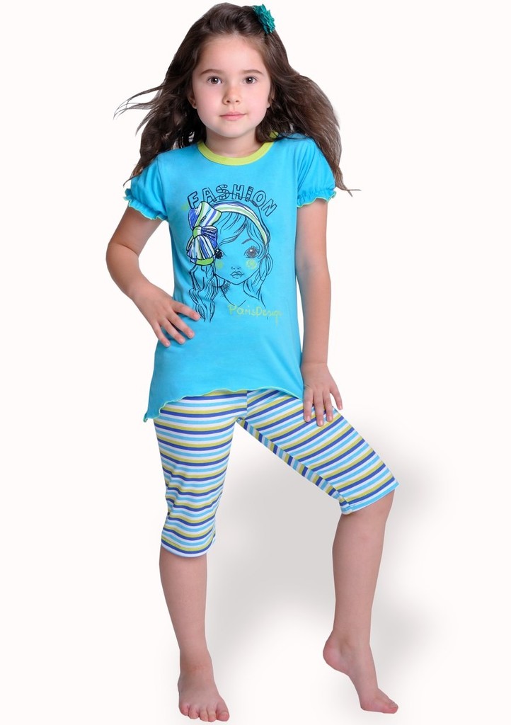 Dětské pyžamo s obrázkem dívky a capri kalhotami