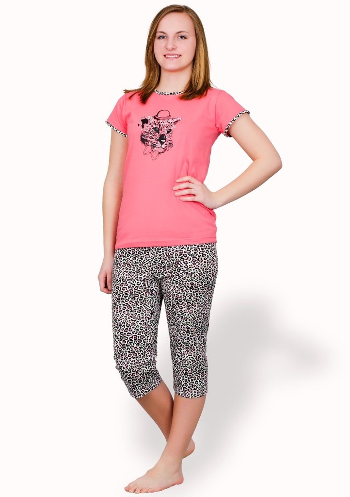Dívčí pyžamo s obrázkem geparda a capri kalhotami