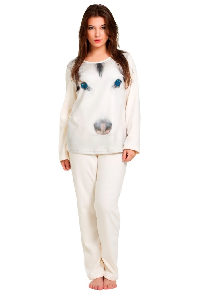 Dámské fleecové pyžamo s obrázkem huskyho