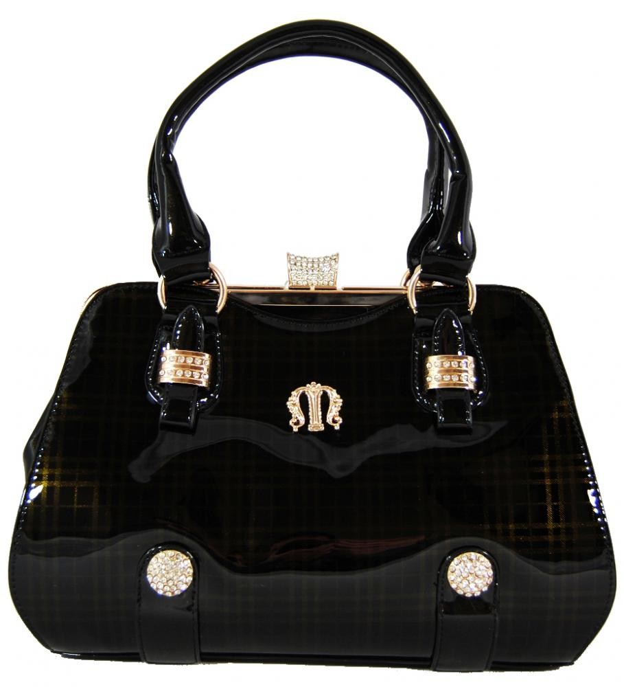 Luxusní lesklá černá kabelka do ruky fasco Berlin 89512