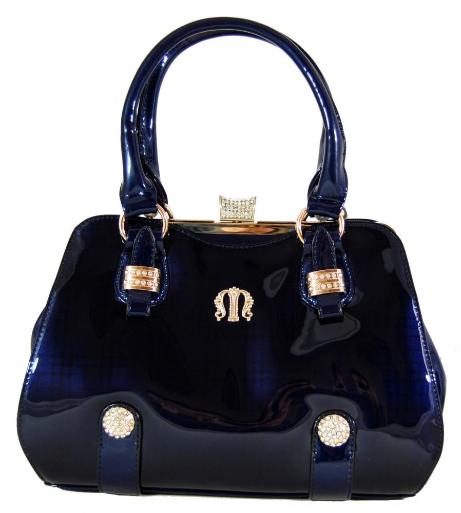 Luxusní lesklá modrá kabelka do ruky fasco Berlin 89512