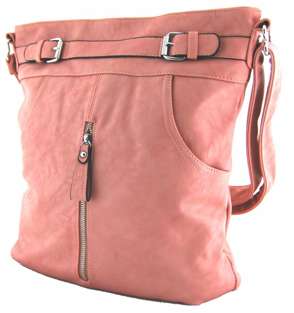 Crossbody kabelka s předními kapsami D1067 pastelová růžová