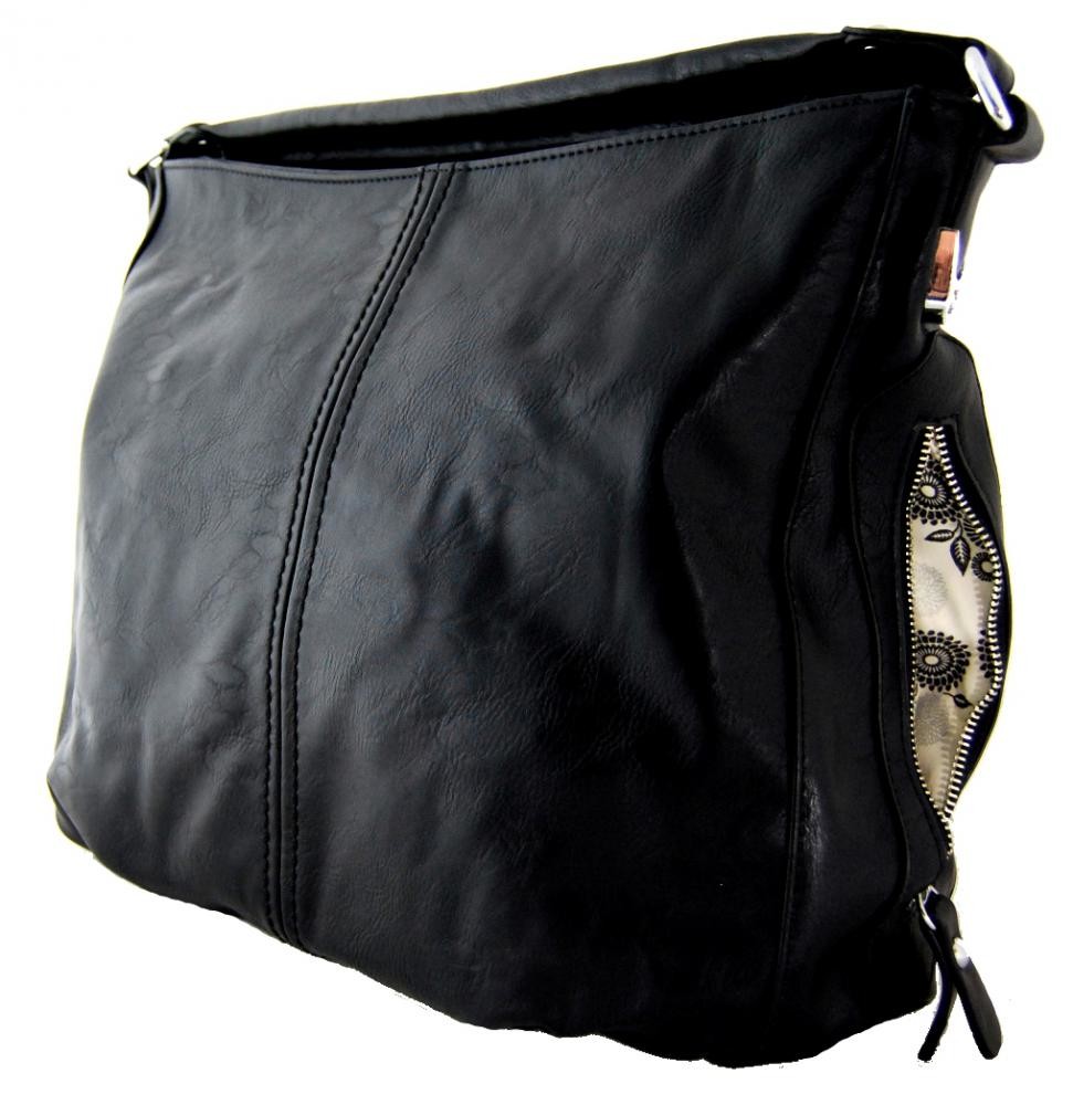 Větší kabelka na rameno s bočními kapsami D1068 černá