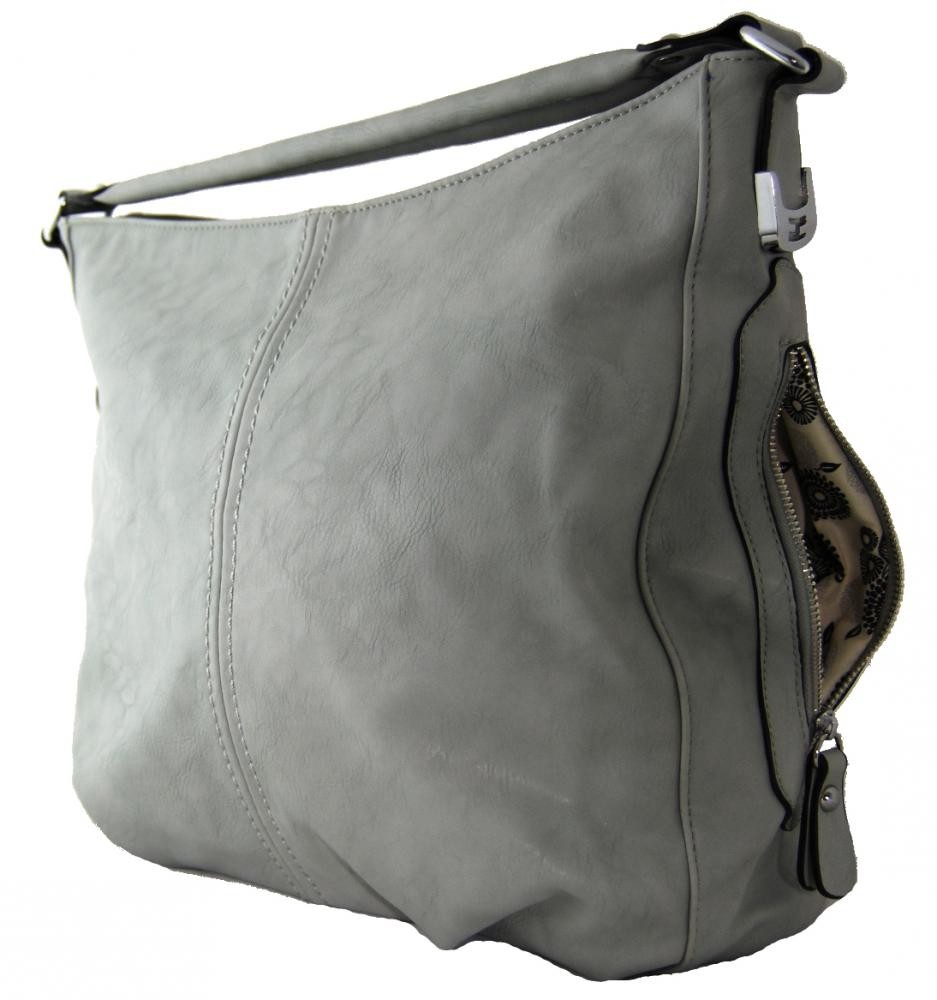 Větší kabelka na rameno s bočními kapsami D1068 šedá