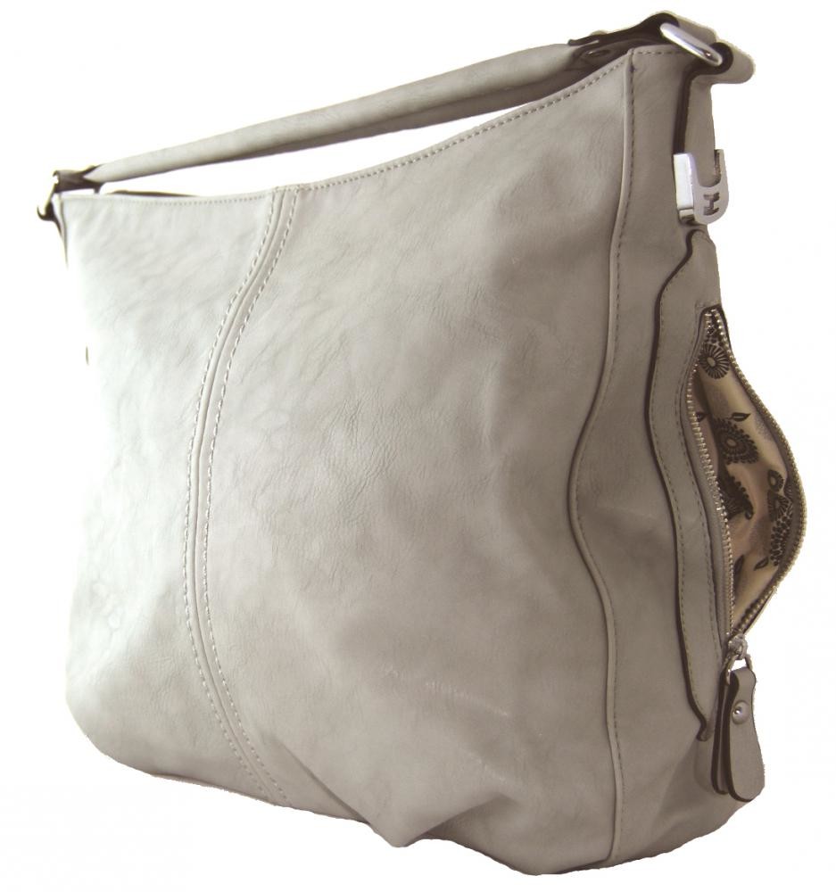 Větší kabelka na rameno s bočními kapsami D1068 šedo-béžová
