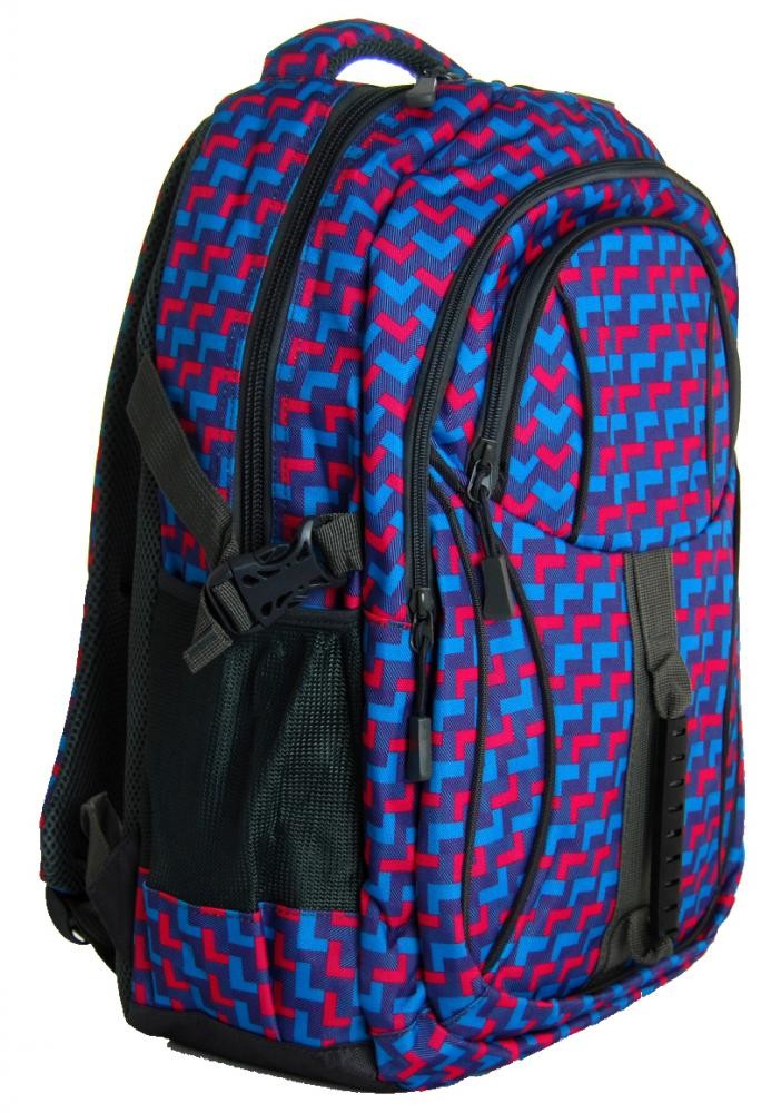 Károvaný batoh do školy L615-A růžovo-modro-šedý
