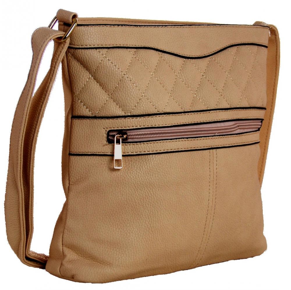 Crossbody kabelka s prošíváním H0359 přírodní hnědá